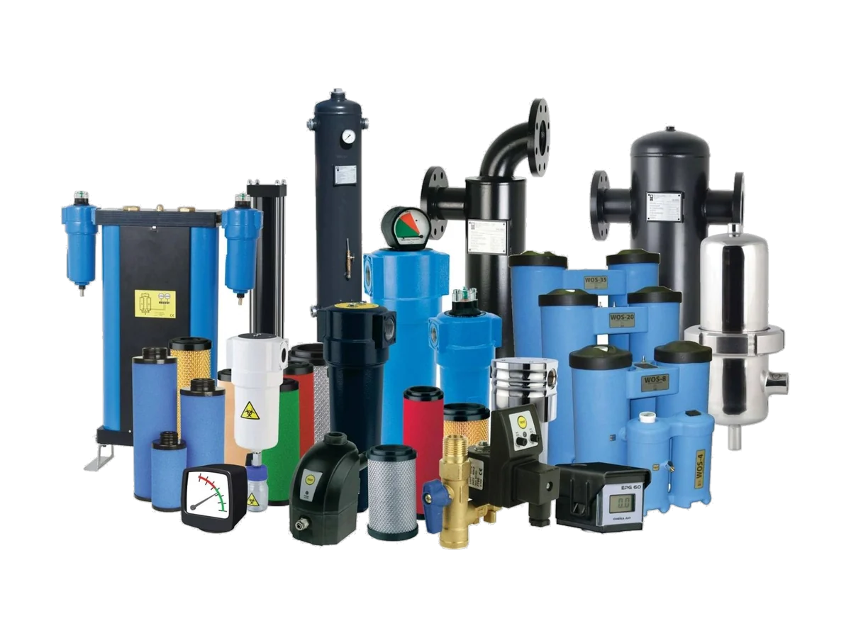 OMEGA AIR compressed air treatment product family: filters, separators, dryers and condensate equipment